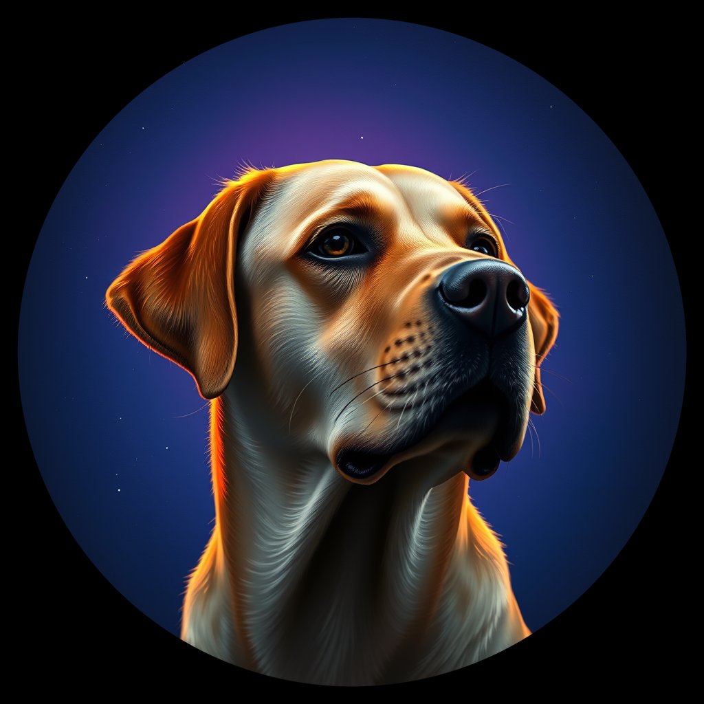 Cosmic medallion portrait of LR_25090_LR_25090, a Labrador Retriever