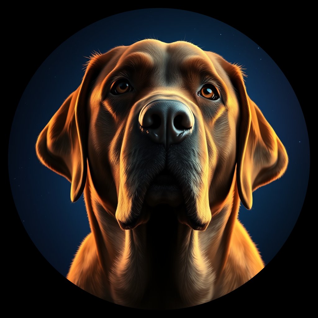 Cosmic medallion portrait of LR_26102_LR_26102, a Labrador Retriever