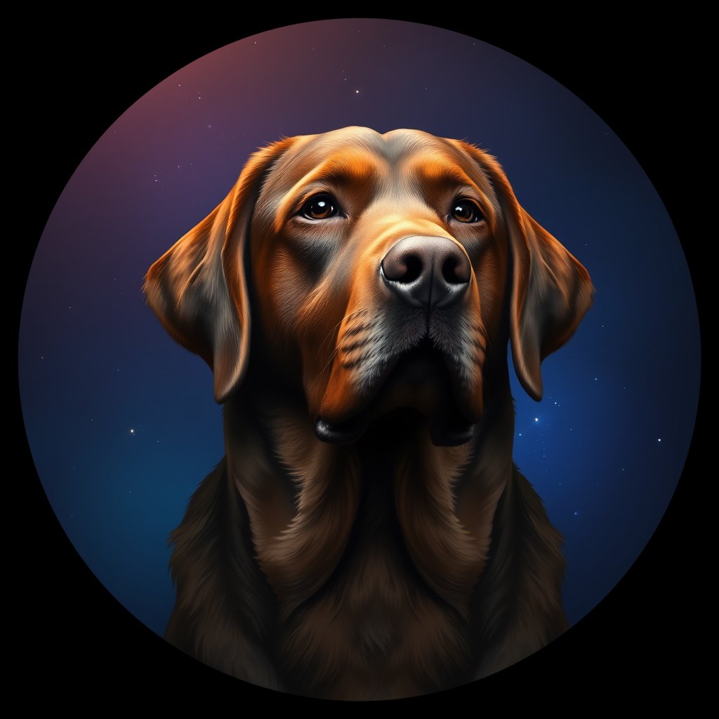 Cosmic medallion portrait of LRe_GT268_LRe_GT268, a Labrador Retriever