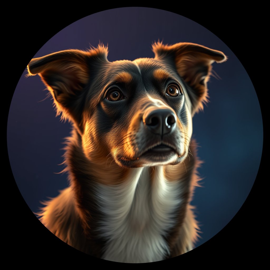 Cosmic medallion portrait of MAAB_Italy_MAAB_24546, a Miniature American Shepherd