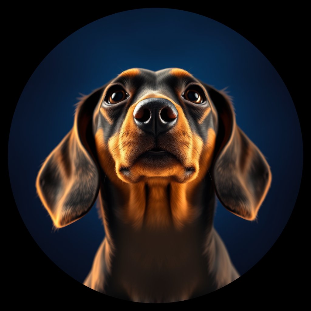 Cosmic medallion portrait of MLHD_25106_MLHD_25106, a Miniature Long Haired Dachshund
