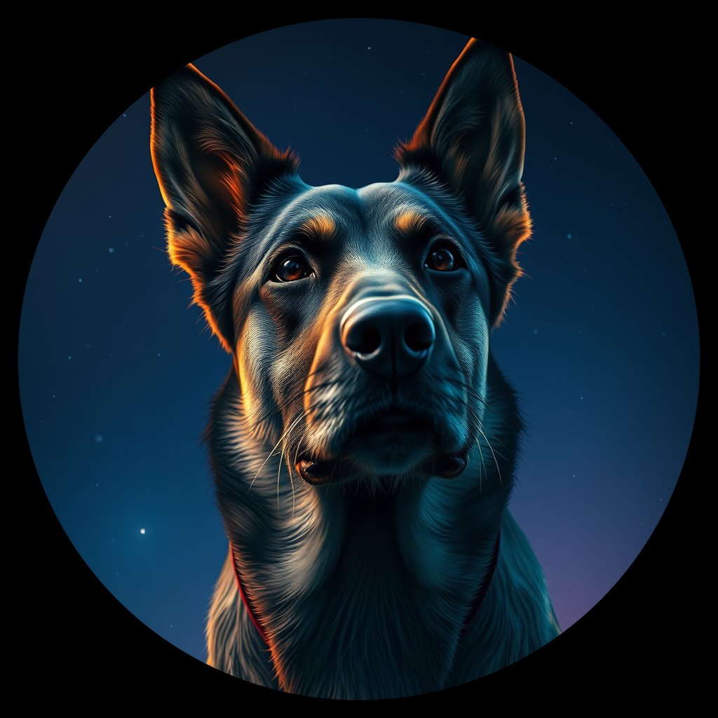 Cosmic medallion portrait of MNTY_MNTY_43F07, a Village Dog Montenegro