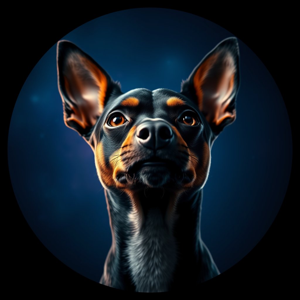 Cosmic medallion portrait of MPIN_MPIN_12866, a Miniature Pinscher