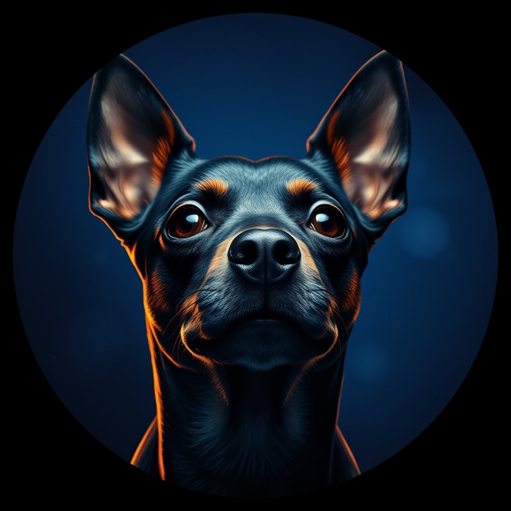 Cosmic medallion portrait of MPIN_MPIN_12867, a Miniature Pinscher