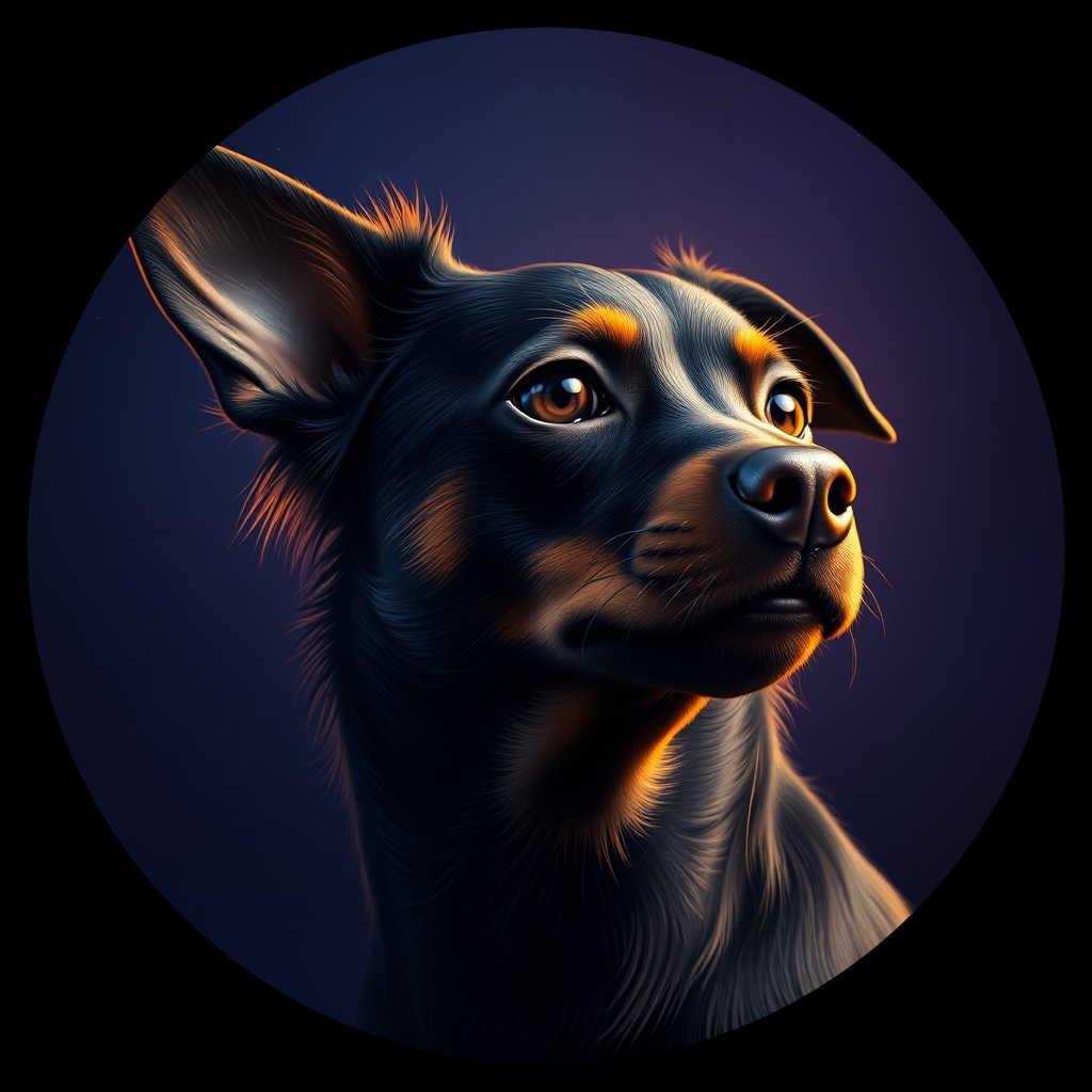 Cosmic medallion portrait of MPIN_MPIN_12872, a Miniature Pinscher
