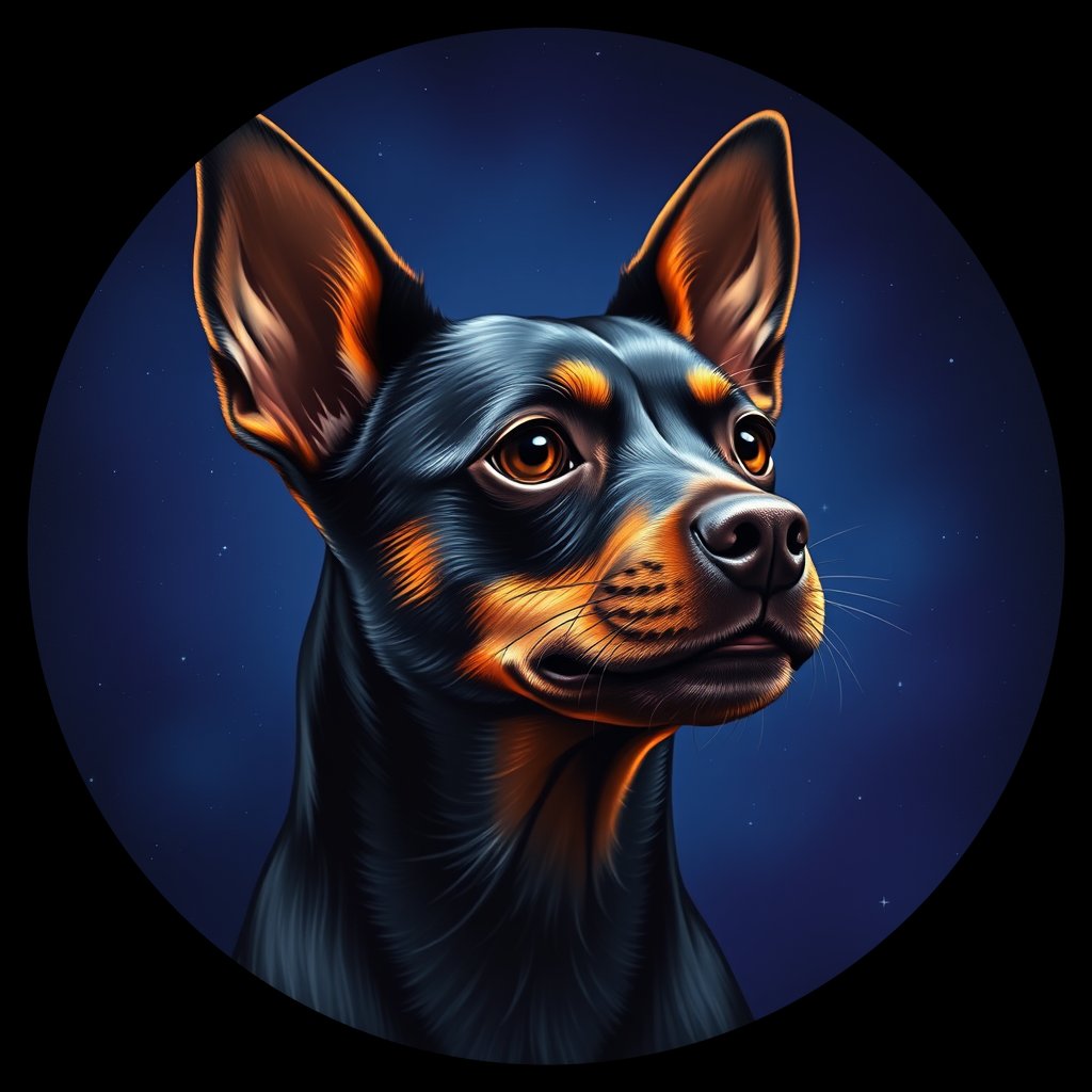 Cosmic medallion portrait of MPIN_MPIN_12873, a Miniature Pinscher