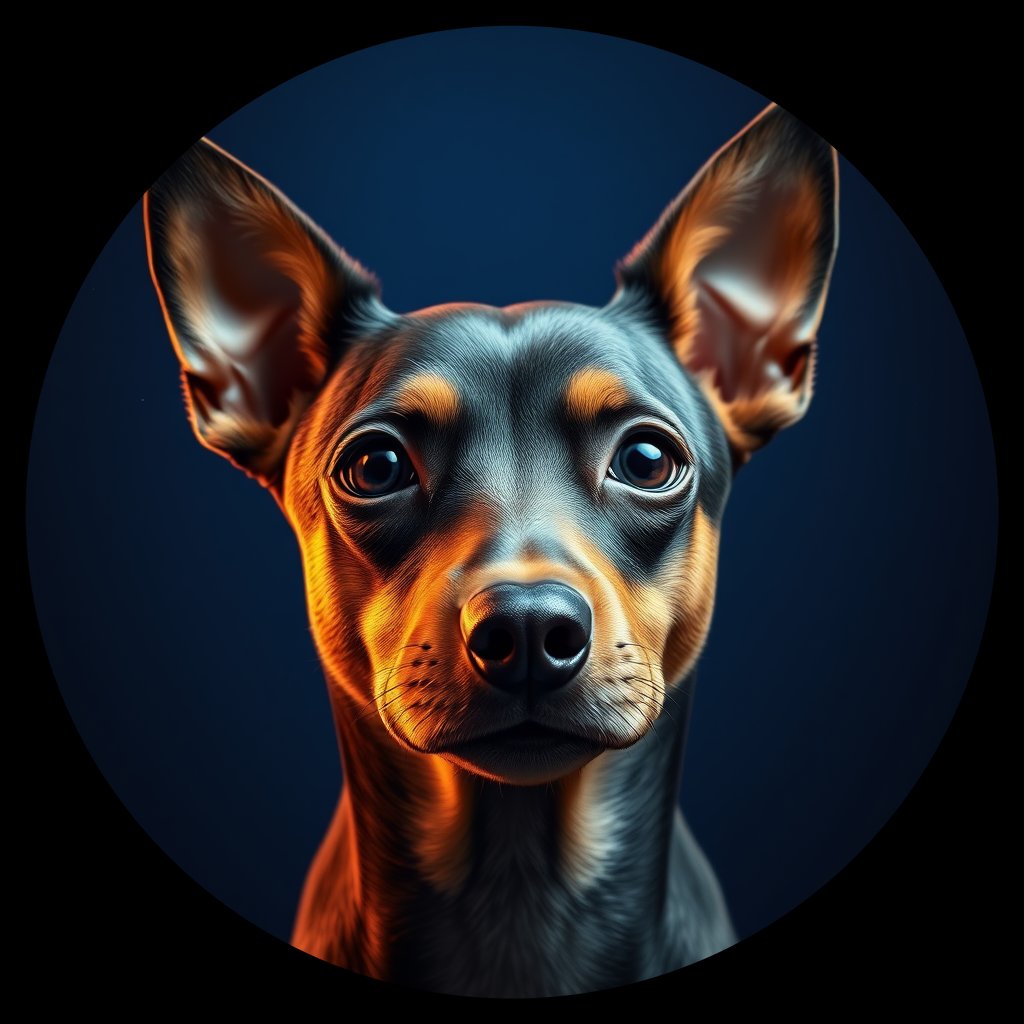 Cosmic medallion portrait of MPIN_MPIN_12874, a Miniature Pinscher