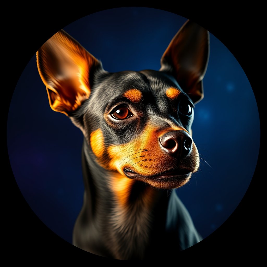 Cosmic medallion portrait of MPIN_MPIN_12877, a Miniature Pinscher