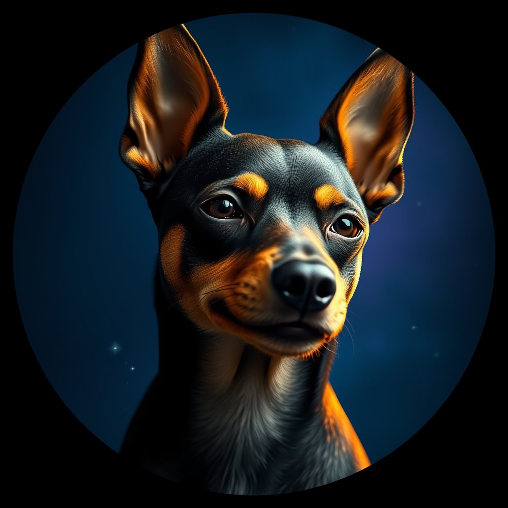 Cosmic medallion portrait of MPIN_MPIN_13229, a Miniature Pinscher