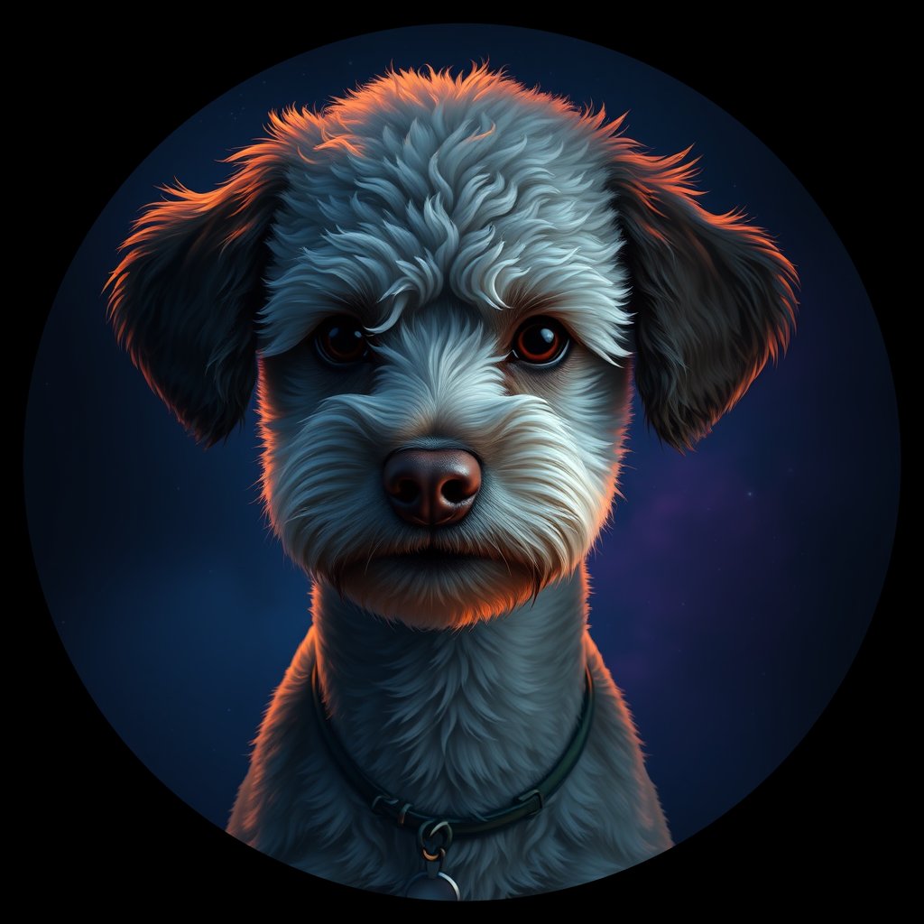 Cosmic medallion portrait of MPOO_MPOO_28525, a Miniature Poodle