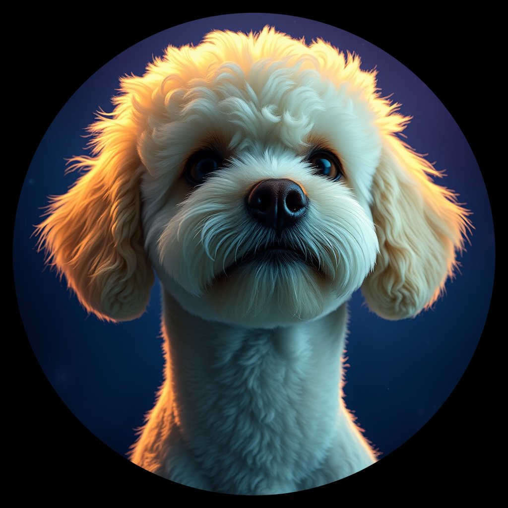 Cosmic medallion portrait of MPOO_MPOO_28526, a Miniature Poodle