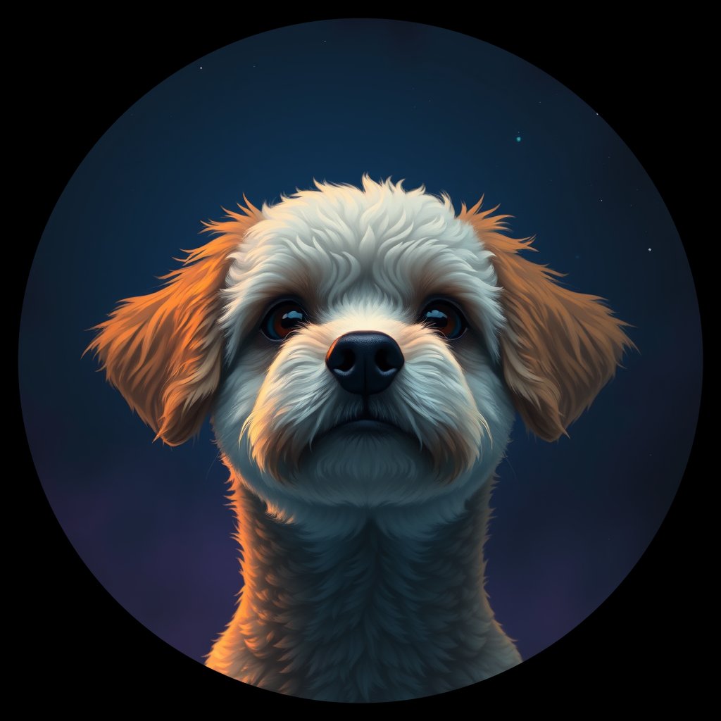 Cosmic medallion portrait of MPOO_MPOO_28535, a Miniature Poodle