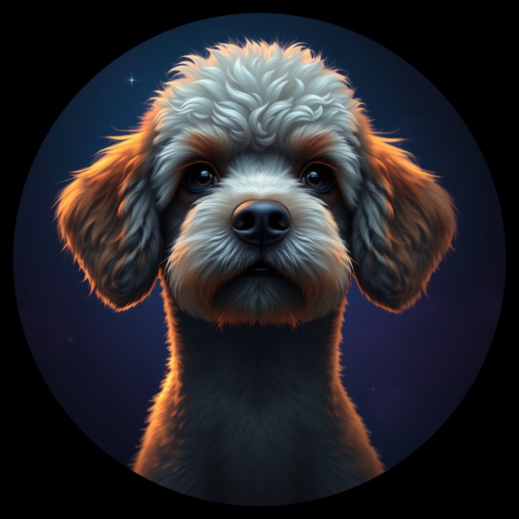 Cosmic medallion portrait of MPOO_MPOO_28538, a Miniature Poodle