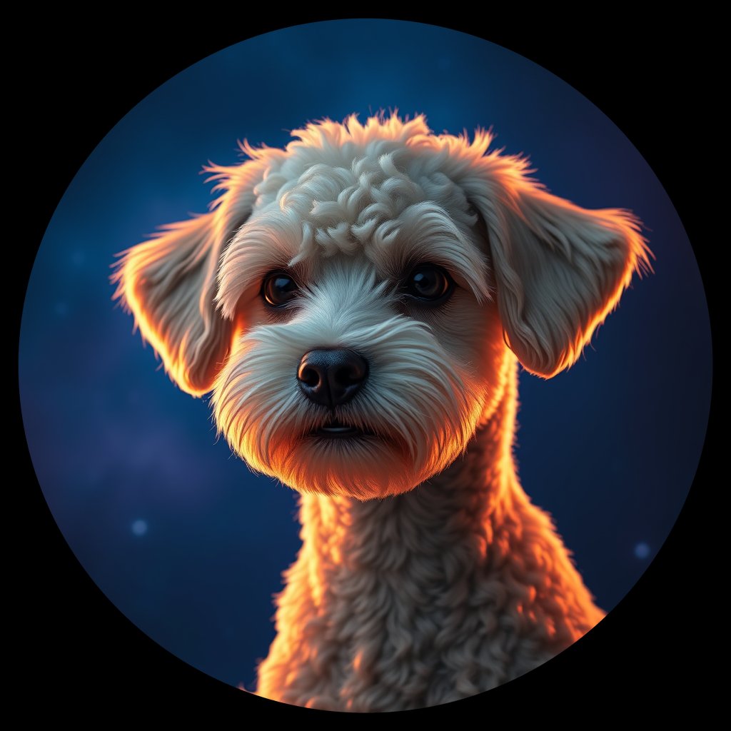 Cosmic medallion portrait of MPOO_MPOO_28542, a Miniature Poodle