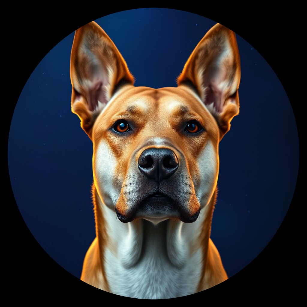 Cosmic medallion portrait of MSNZ_MSNZ_12930, a Village Dog Nz Mid