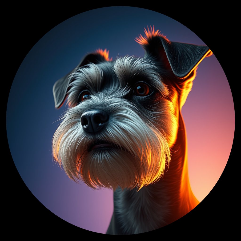 Cosmic medallion portrait of MS_22166_MS_22166, a Miniature Schnauzer