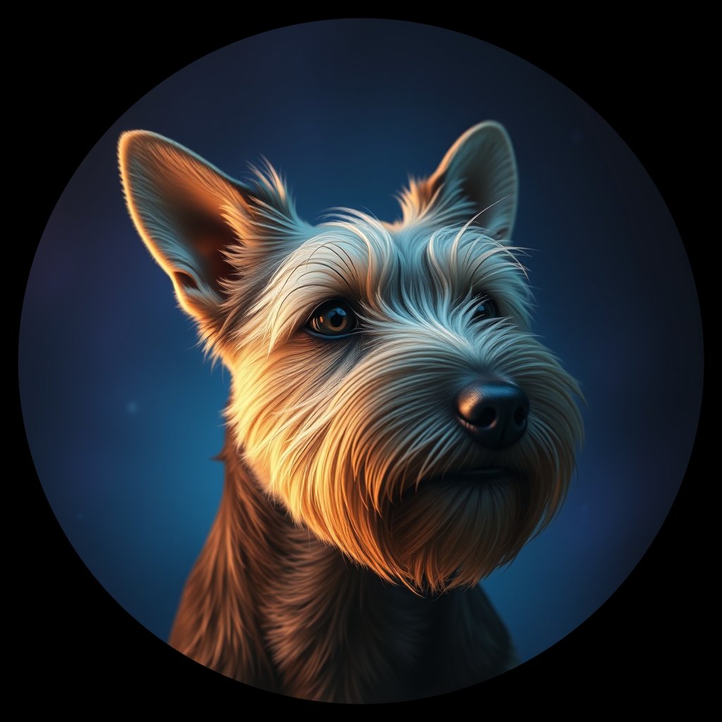 Cosmic medallion portrait of Maddie-Bullard-CT_Maddie-Bullard-CT, a Cairn Terrier