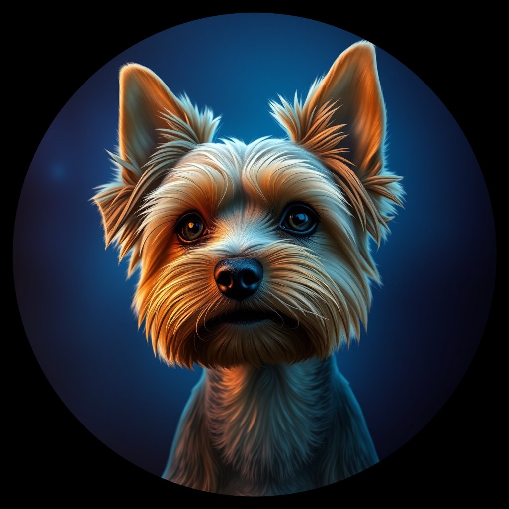 Cosmic medallion portrait of Maudie-Sanders-YT_Maudie-Sanders-YT, a Yorkshire Terrier