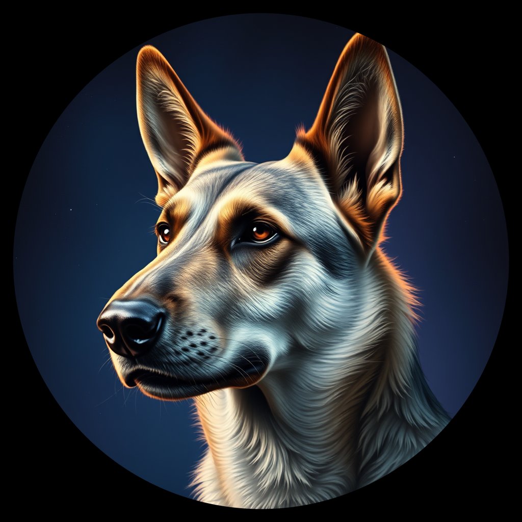 Cosmic medallion portrait of NELK_Elk_0GT129, a Norwegian Elkhound