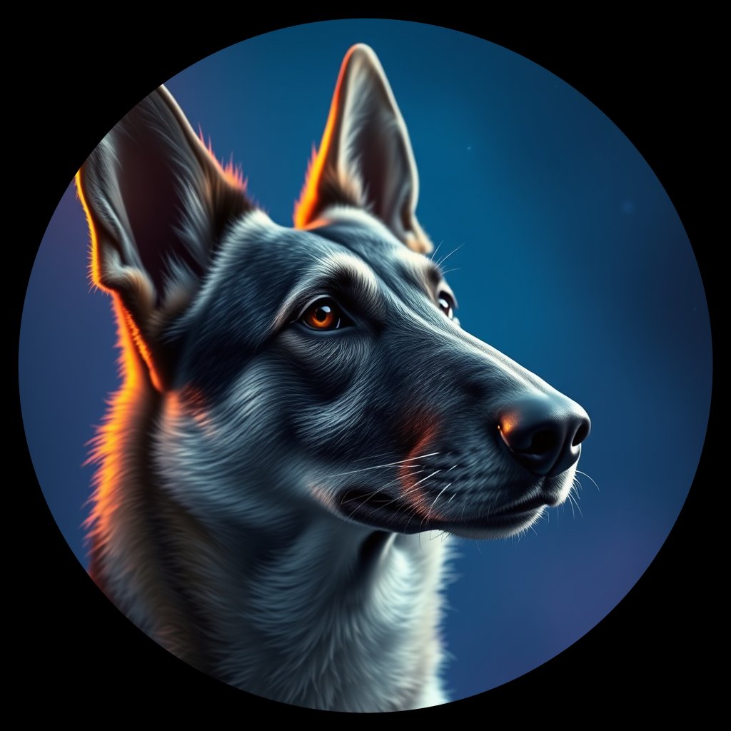 Cosmic medallion portrait of NELK_Elk_0GT131, a Norwegian Elkhound