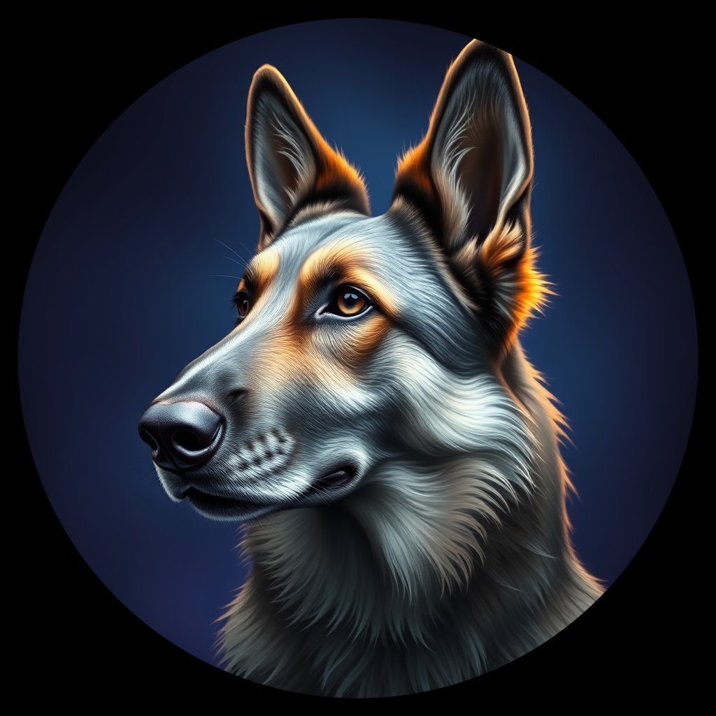 Cosmic medallion portrait of NELK_Elk_0GT133, a Norwegian Elkhound