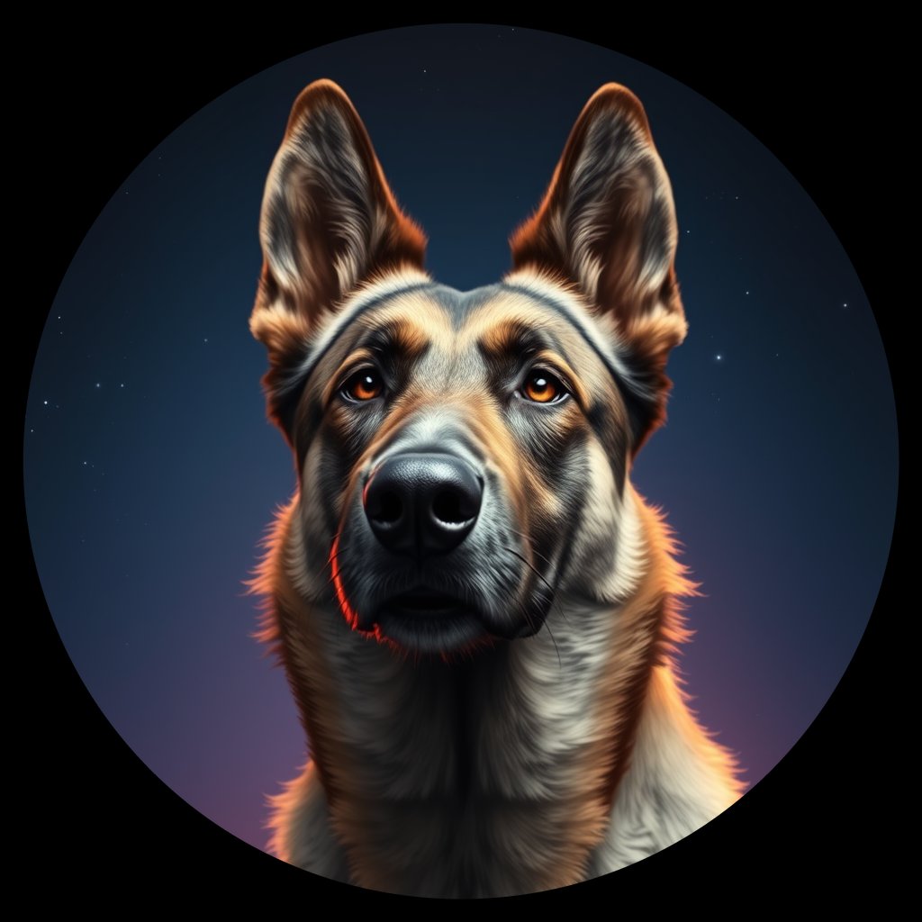 Cosmic medallion portrait of NELK_Elk_0GT135, a Norwegian Elkhound