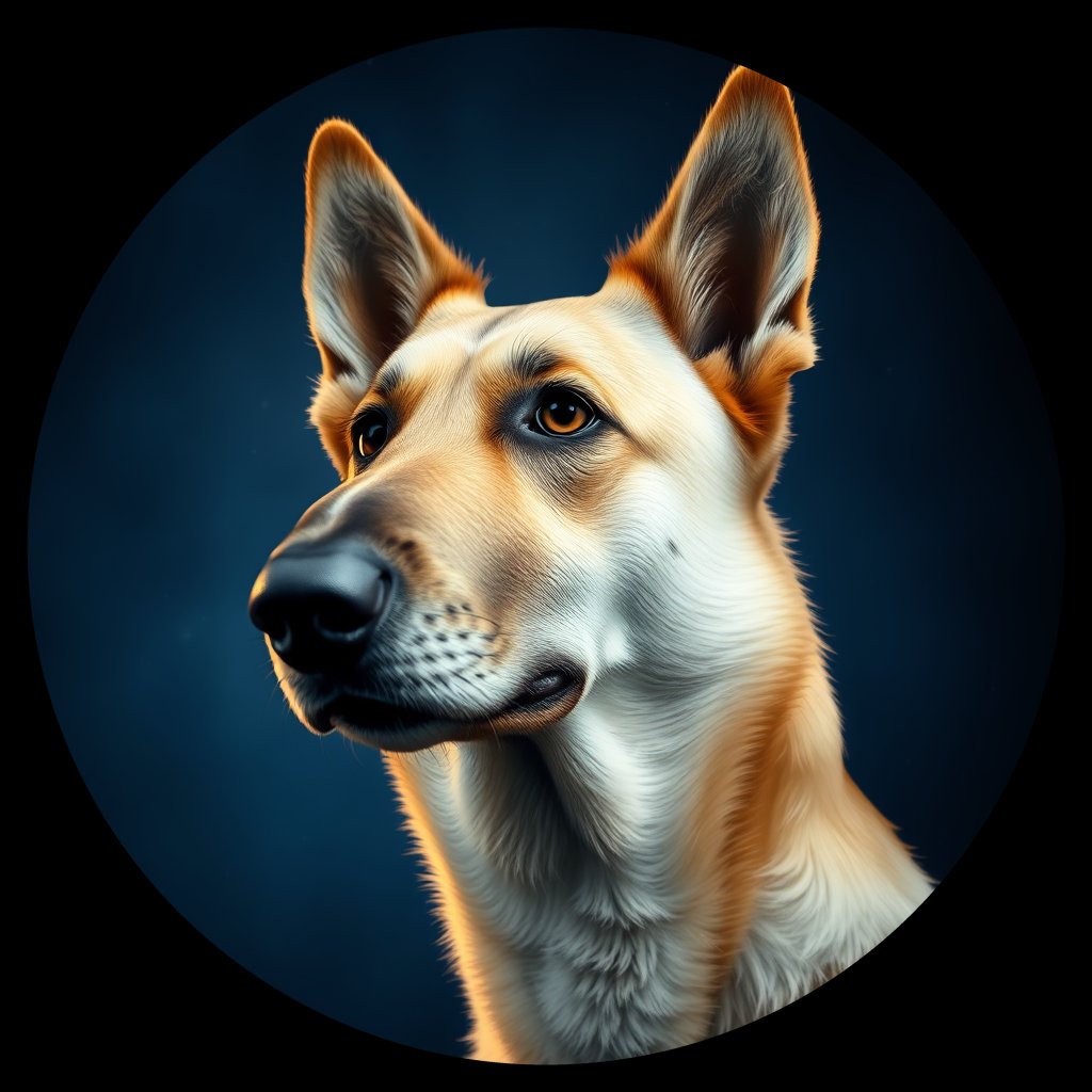 Cosmic medallion portrait of NELK_NELK_28504, a Norwegian Elkhound