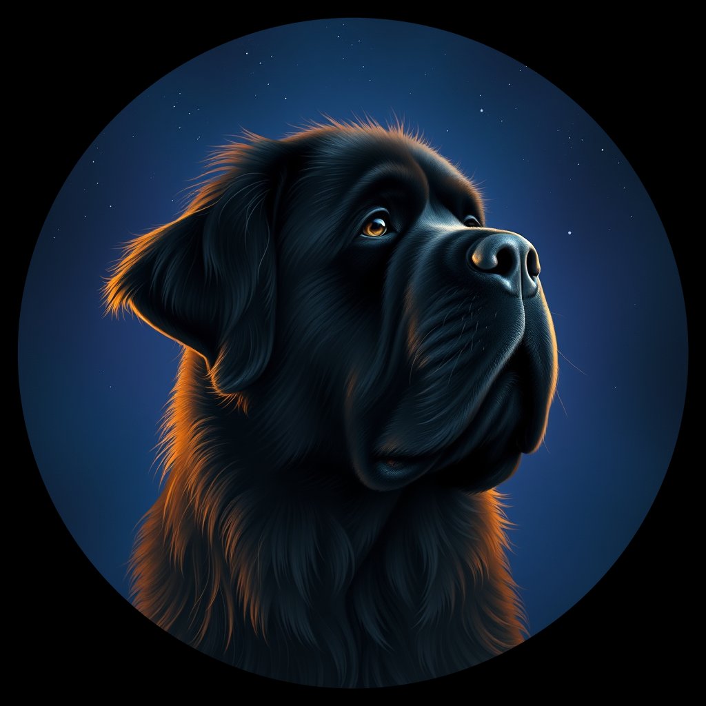 Cosmic medallion portrait of NEWF_NEWF_00018, a Newfoundland