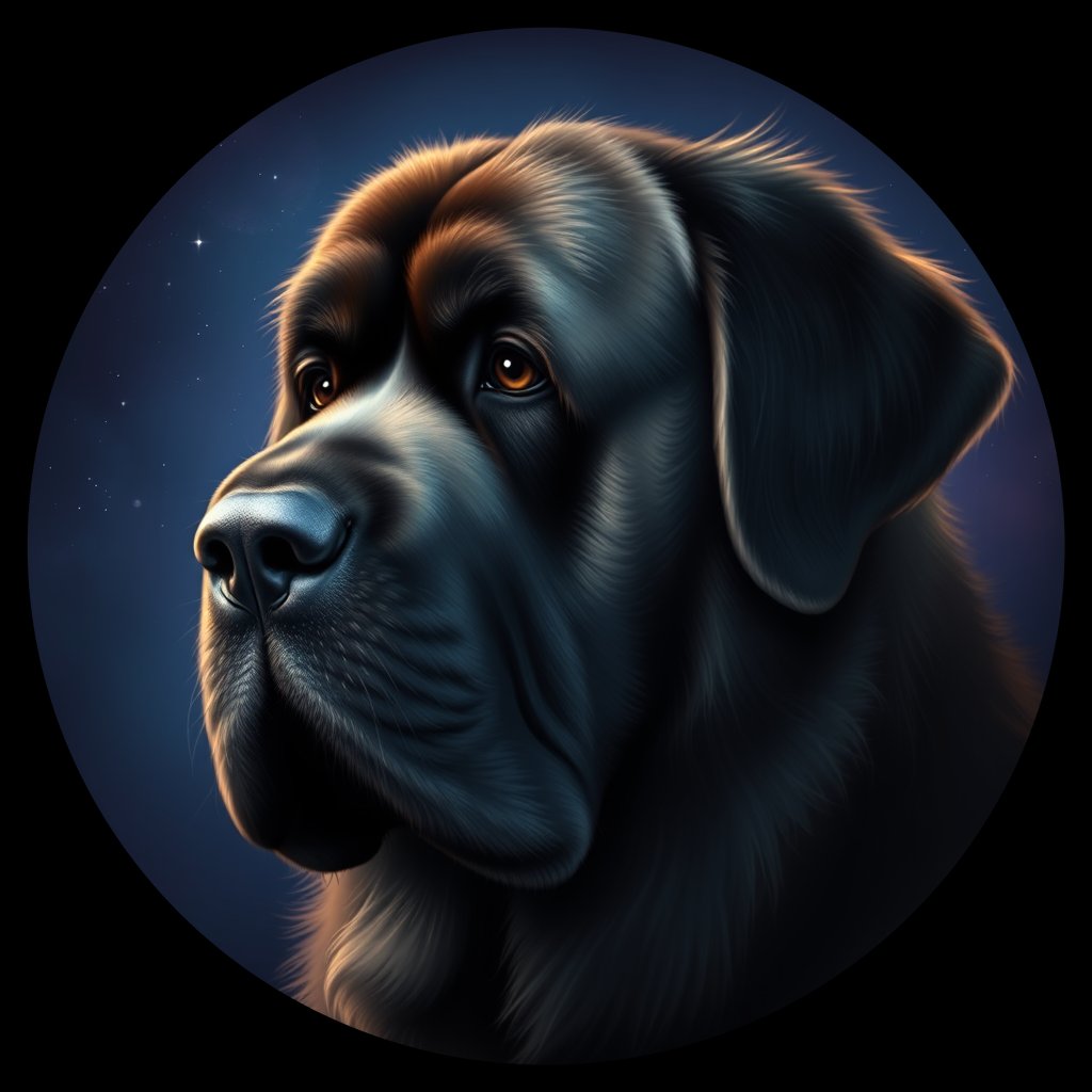 Cosmic medallion portrait of NEWF_NEWF_00277, a Newfoundland
