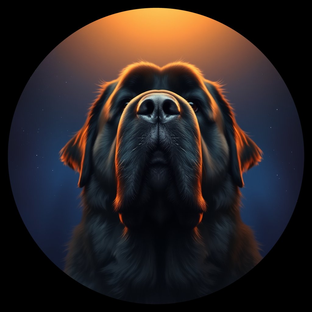 Cosmic medallion portrait of NEWF_NEWF_07312, a Newfoundland