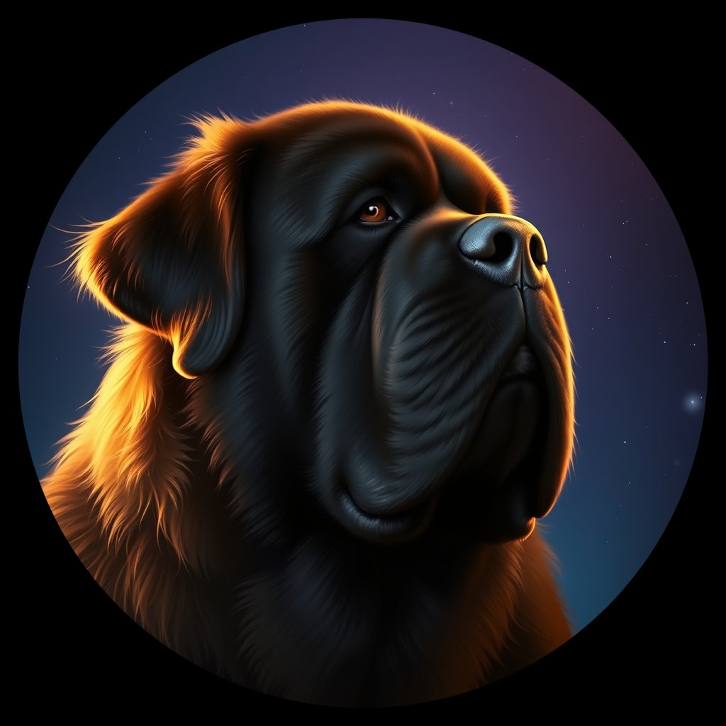 Cosmic medallion portrait of NEWF_NEWF_21473, a Newfoundland