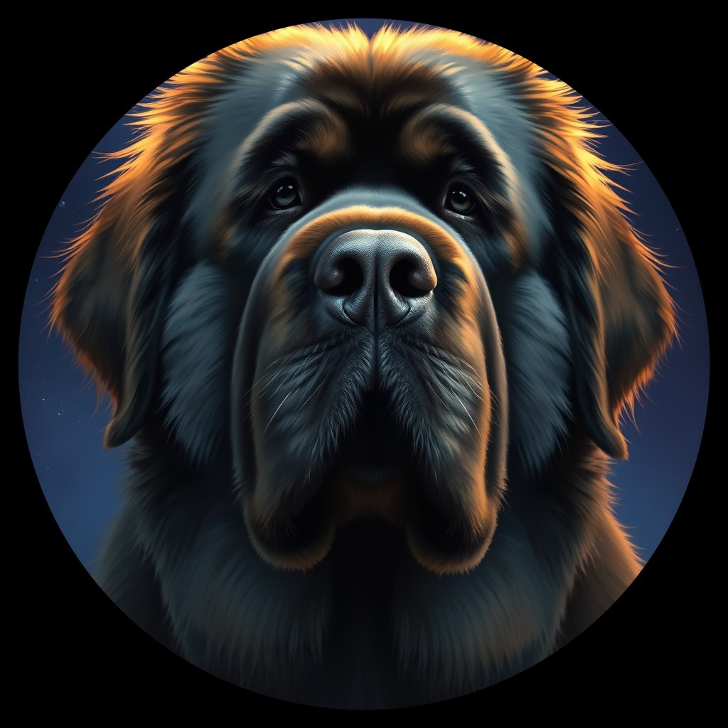 Cosmic medallion portrait of NEWF_NFd_LU1385, a Newfoundland