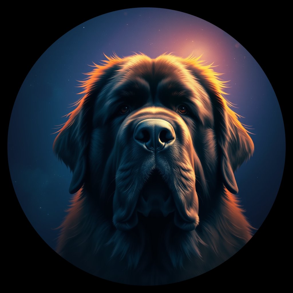 Cosmic medallion portrait of NEWF_NFd_LU1387, a Newfoundland