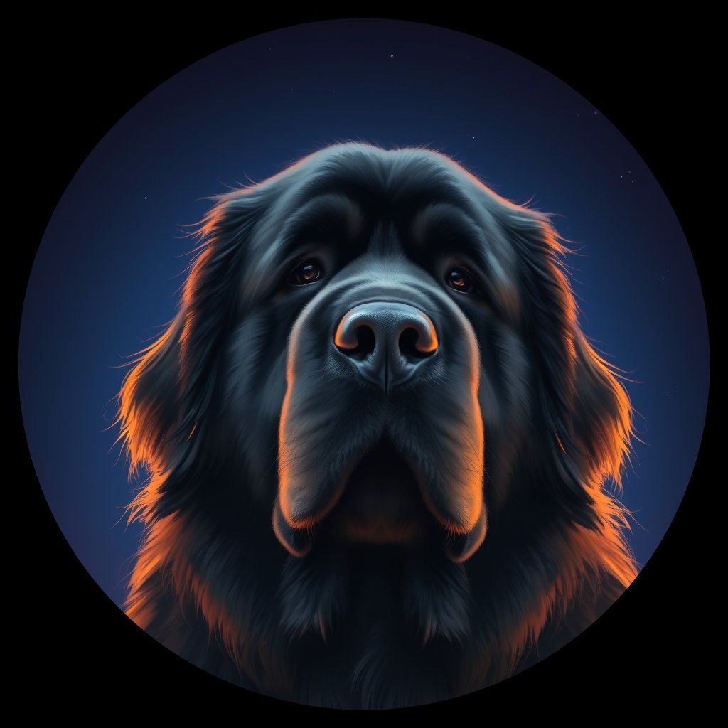 Cosmic medallion portrait of NEWF_NFd_LU1390, a Newfoundland