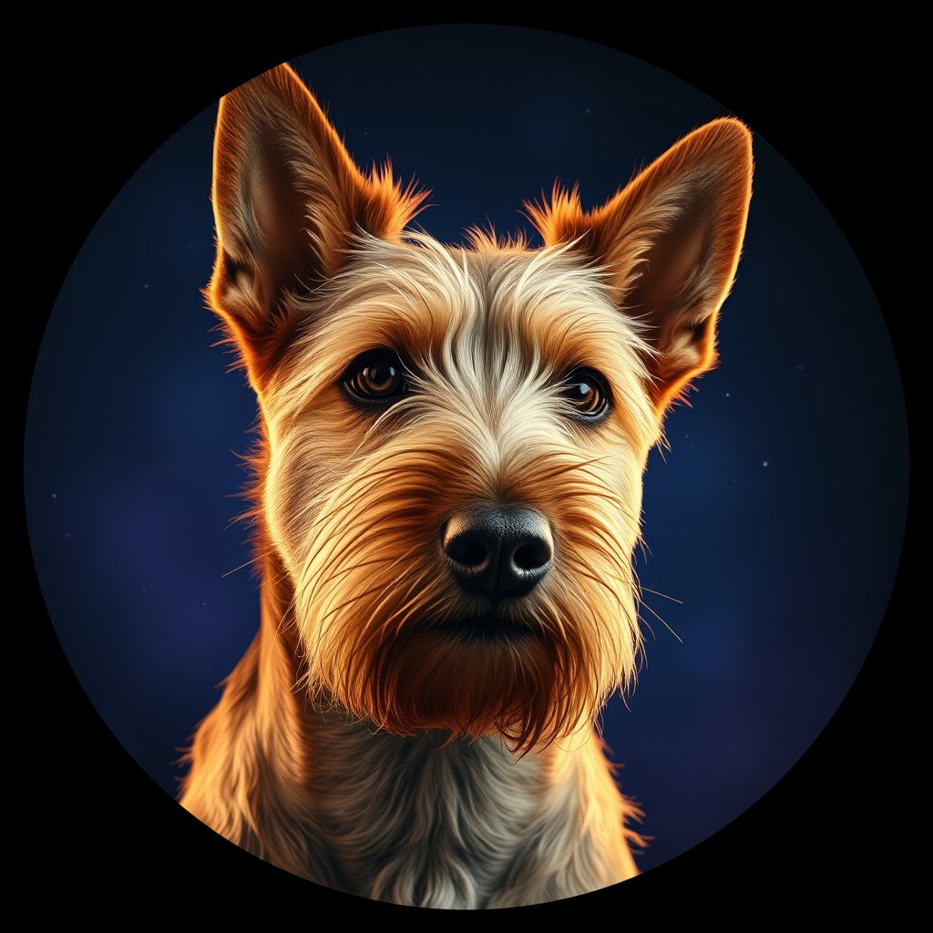 Cosmic medallion portrait of NORF_NORF_28A10, a Norfolk Terrier