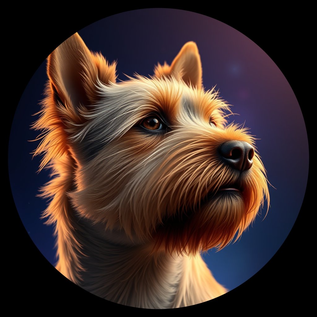 Cosmic medallion portrait of NORF_NORF_28C10, a Norfolk Terrier