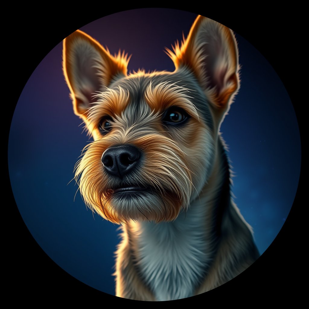 Cosmic medallion portrait of NORF_NORF_28D10, a Norfolk Terrier
