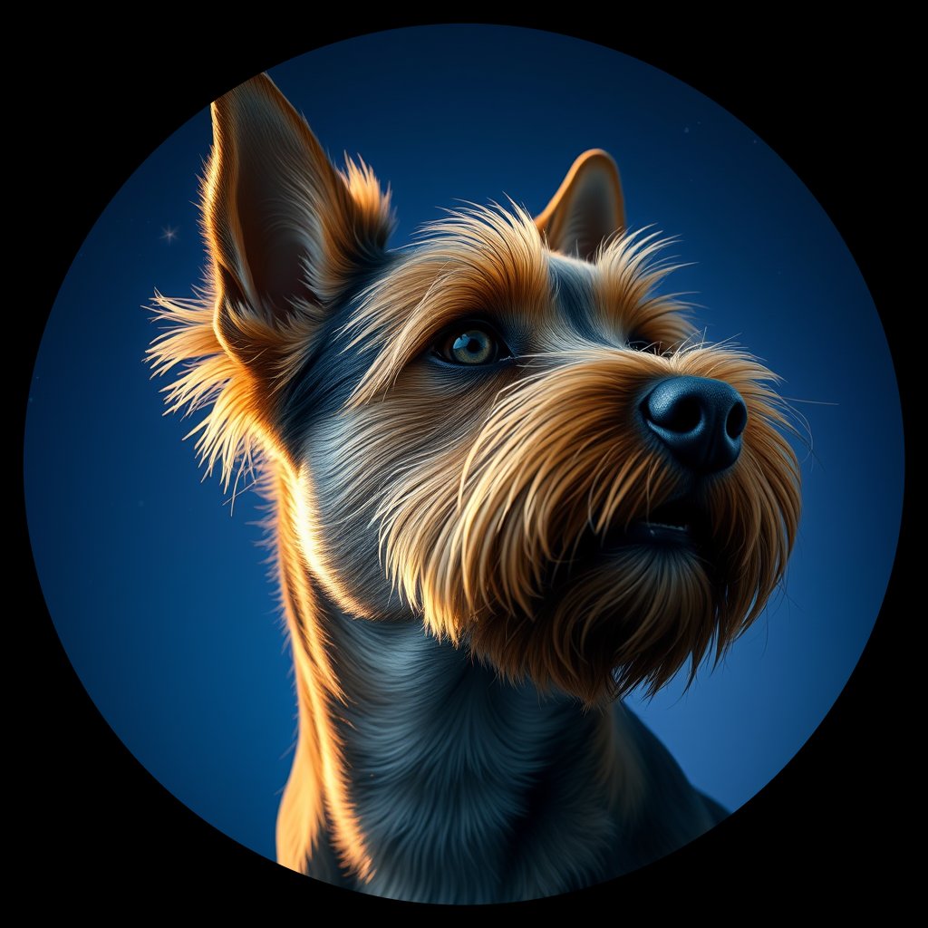 Cosmic medallion portrait of NORF_NORF_28F10, a Norfolk Terrier