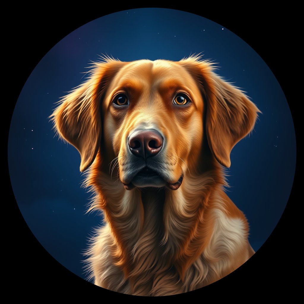 Cosmic medallion portrait of NSDT_NSDT_29586, a Nova Scotia Duck Tolling Retriever