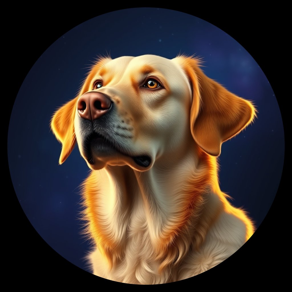 Cosmic medallion portrait of NSDT_NSD_0GT289, a Nova Scotia Duck Tolling Retriever