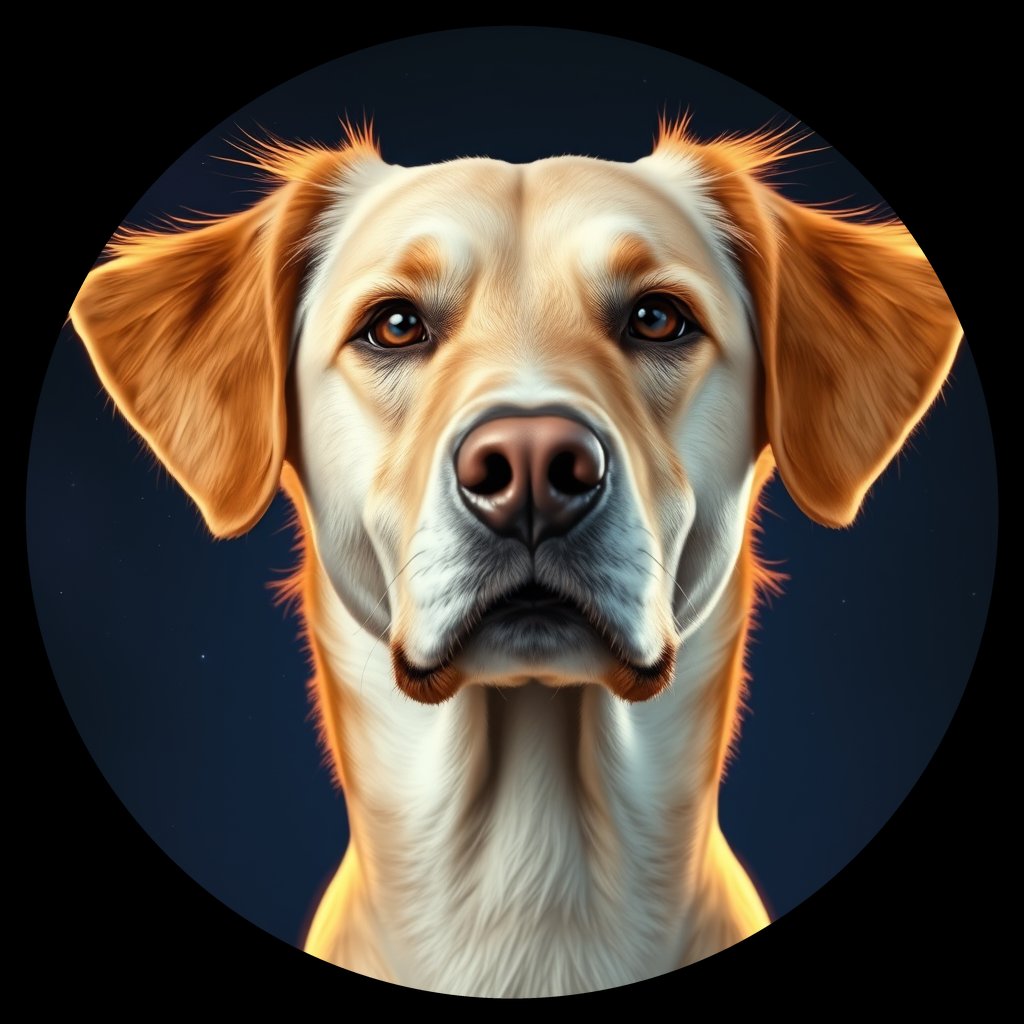 Cosmic medallion portrait of NSDT_NSD_0GT291, a Nova Scotia Duck Tolling Retriever