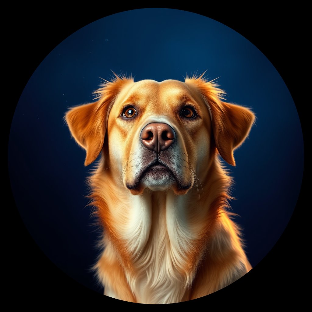 Cosmic medallion portrait of NSDT_NSD_0GT292, a Nova Scotia Duck Tolling Retriever
