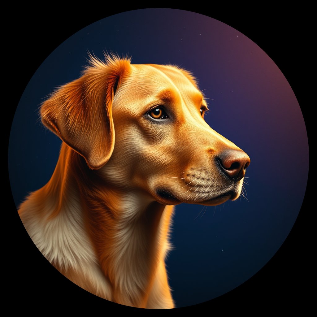 Cosmic medallion portrait of NSDT_NSD_0GT293, a Nova Scotia Duck Tolling Retriever
