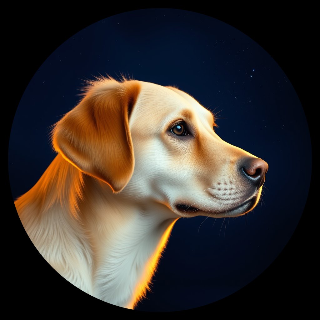 Cosmic medallion portrait of NSD_GT286_NSD_GT286, a Nova Scotia Duck Tolling Retriever