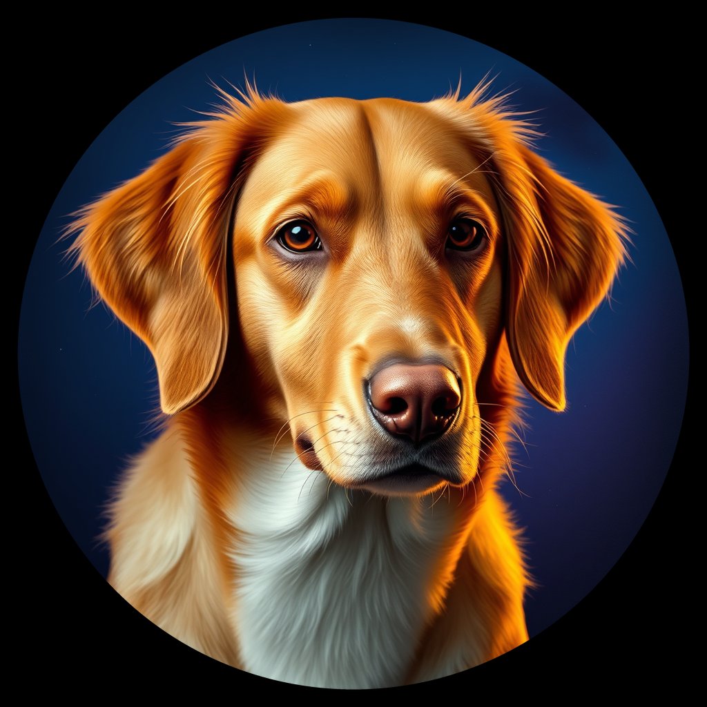 Cosmic medallion portrait of NSD_GT292_NSD_GT292, a Nova Scotia Duck Tolling Retriever