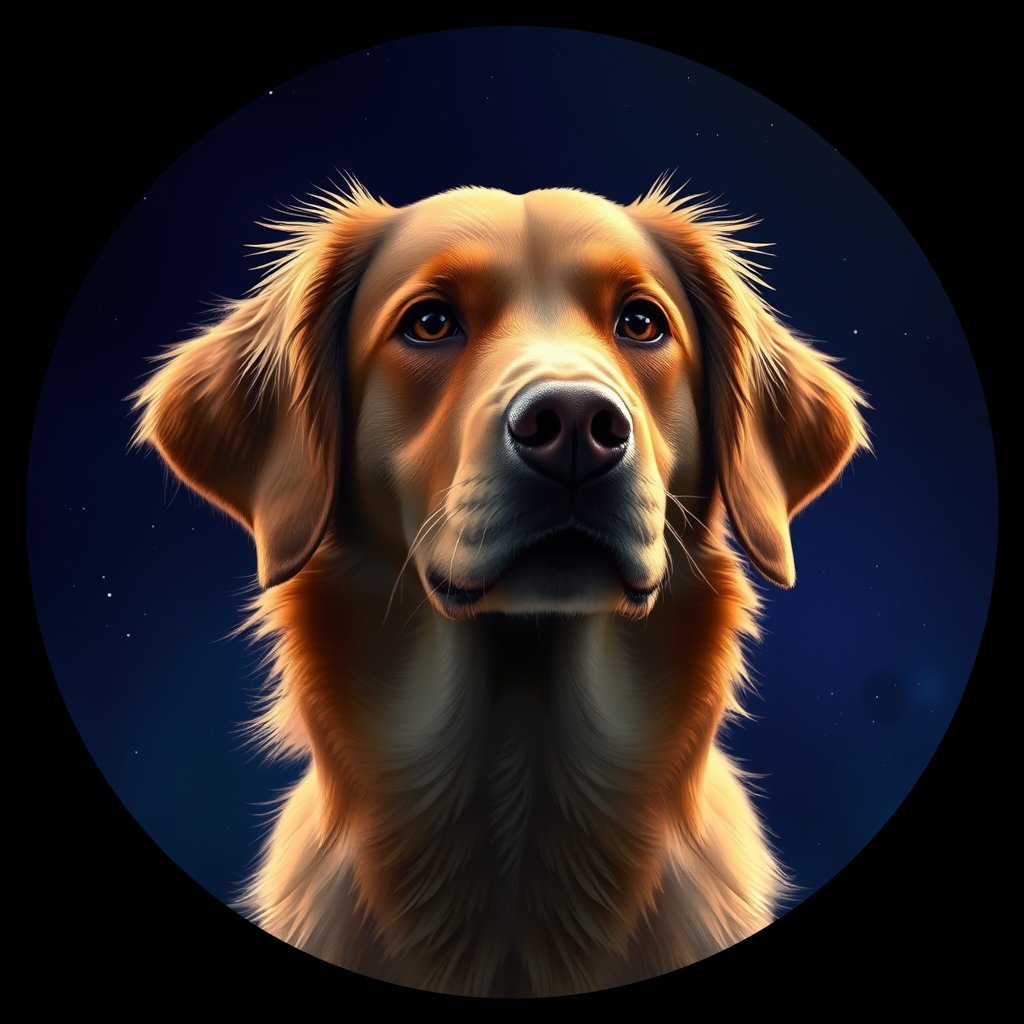 Cosmic medallion portrait of NSD_GT293_NSD_GT293, a Nova Scotia Duck Tolling Retriever