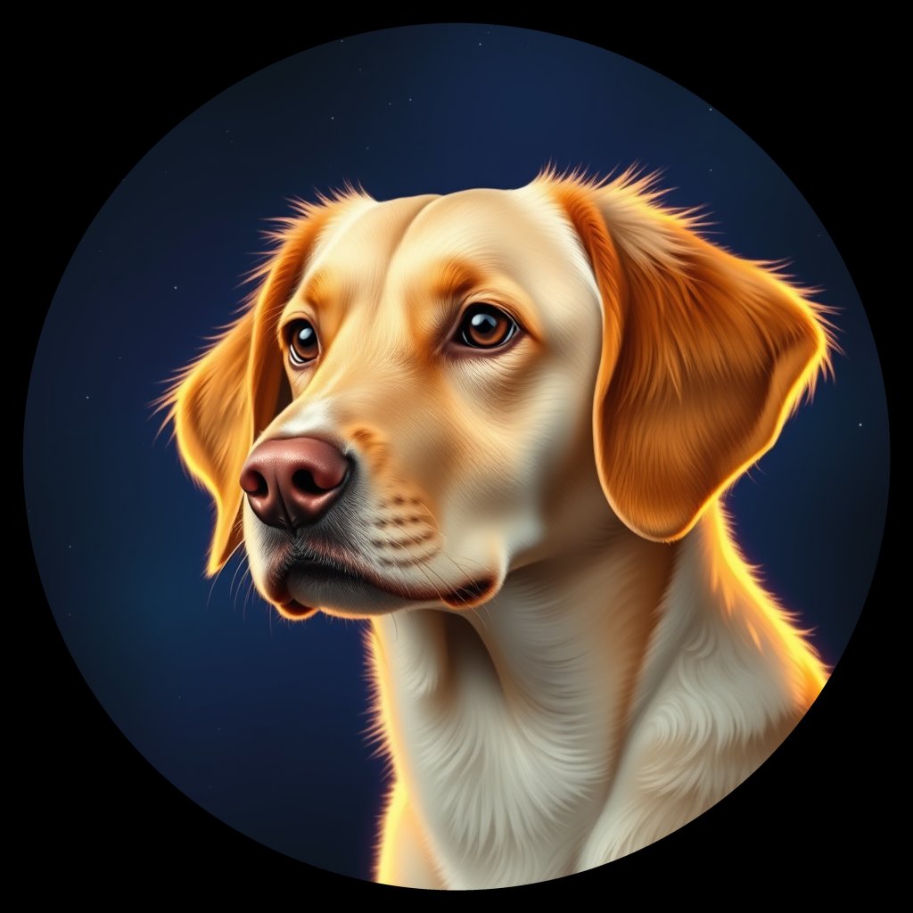 Cosmic medallion portrait of NSD_GT294_NSD_GT294, a Nova Scotia Duck Tolling Retriever