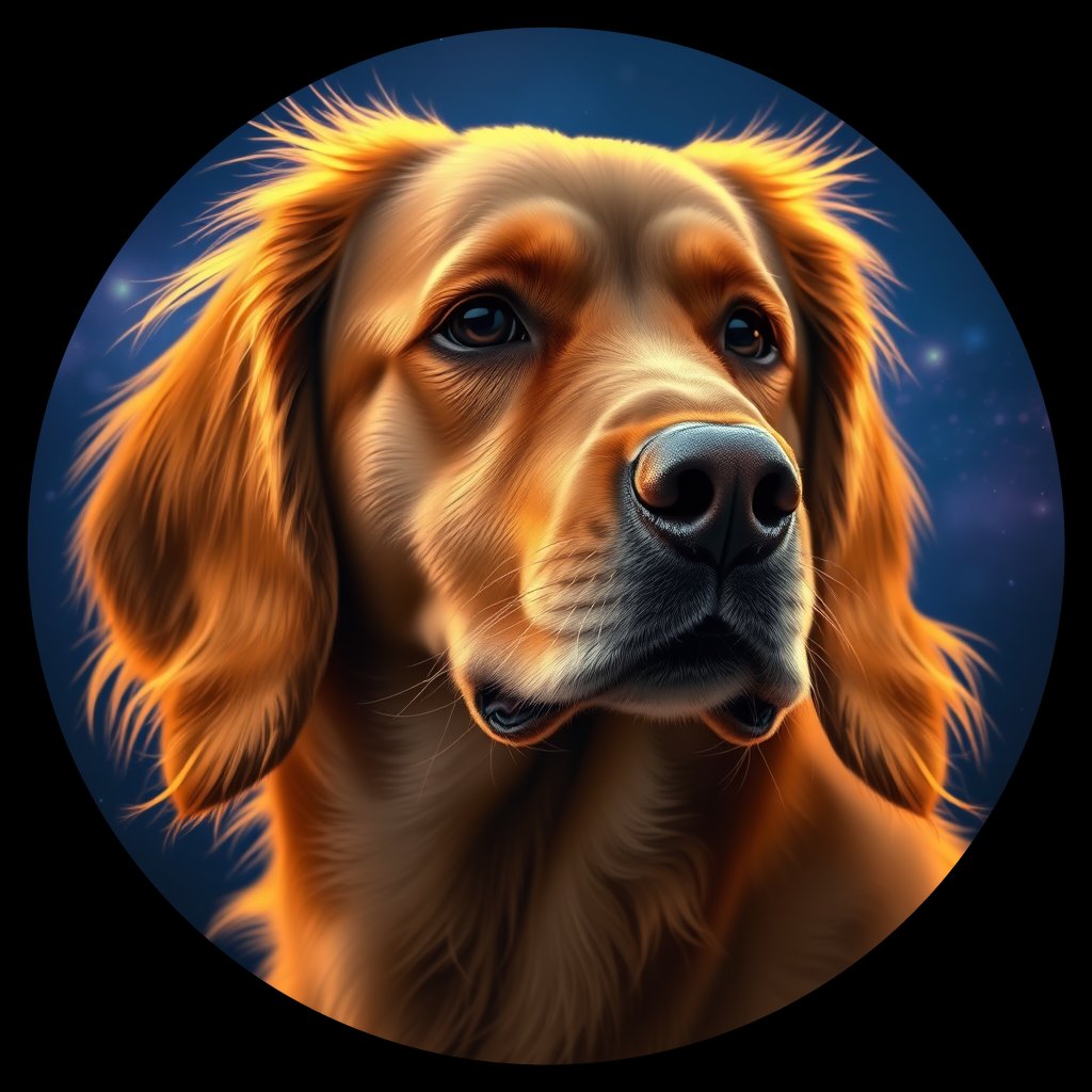 Cosmic medallion portrait of NSD_GT298_NSD_GT298, a Nova Scotia Duck Tolling Retriever