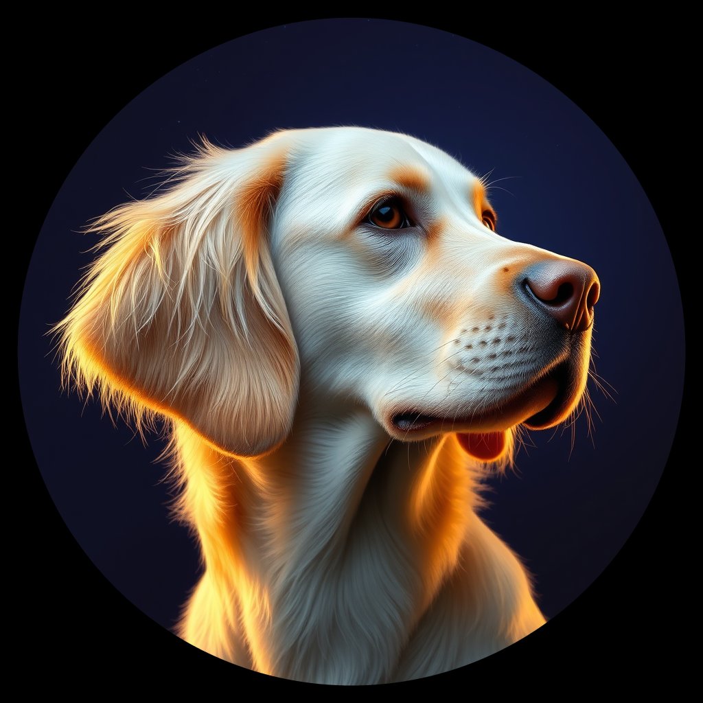 Cosmic medallion portrait of NSD_GT299_NSD_GT299, a Nova Scotia Duck Tolling Retriever