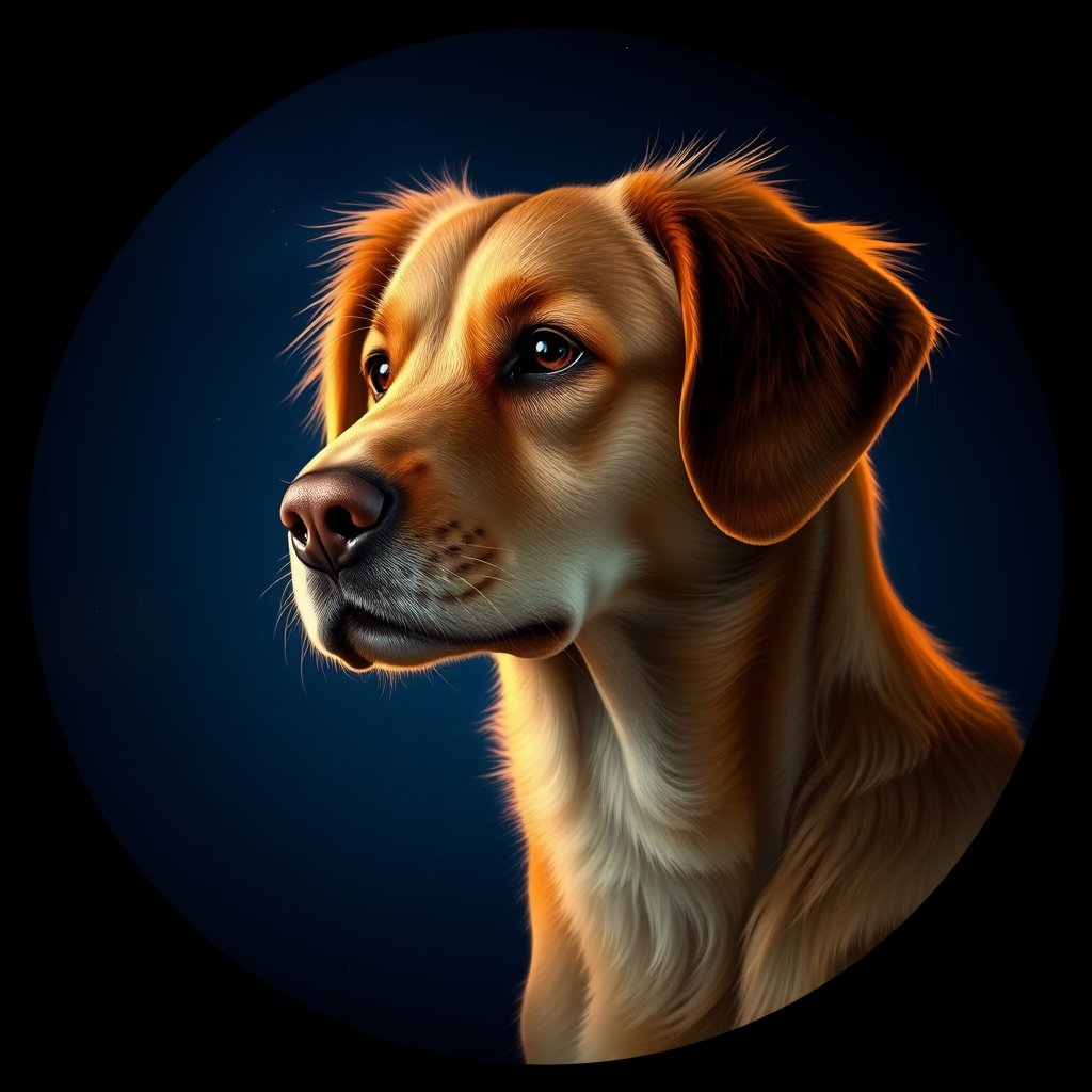 Cosmic medallion portrait of NSD_GT300_NSD_GT300, a Nova Scotia Duck Tolling Retriever